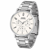 Чоловічий годинник Casio MTP-VT06D-7B Classic з білим циферблатом та сталевим браслетом