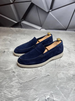 Лоферы мужские замшевые LORO PIANA Flash NAVY! Туфли мужские Лоферы синие! Натуральна ЗАМША!