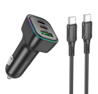 Автомобільний зарядний пристрій BOROFONE BZ28C Trophie PD60W(2C1A) car charger set(C to C) Black (6941991110894)