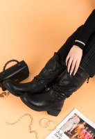 Жіночі зимові чорні чоботи із еко-шкіри