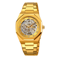 Чоловічий механічний годинник Skmei M034SGD Gold Steel з автопідзаводом та золотистим браслетом