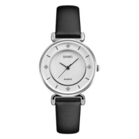 Жіночий класичний годинник Skmei 1330LSI Black-Silver-White з мінеральним склом та шкіряним ремінцем