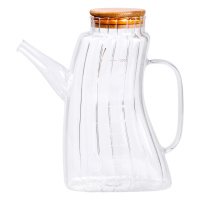 Стеклянная бутылка для масла 1 л с ручкой и бамбуковой крышкой HP-34-3