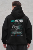 Оверсайз худі толстовка на флісі з капюшоном та принтом Without AMG Black