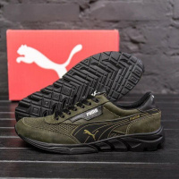 Кросівки літні Puma натуральна шкіра - вставка сітка колір: олива