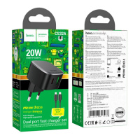 Мережевий Зарядний Пристрій Hoco CS32A 1USB-C/1USB PD/QC 20W+Type-C to Lightning М'ята упаковка