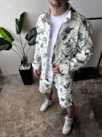 Білий зручний чоловічий літній спортивний костюм-двійка з трендовим принтом