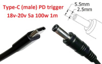 Переходник для TS100, SH72, SQ-D60, SQ001, T12 на 20v (max 5a, 100w) на 5.5x2.5mm 1m з USB Type-C (male) Power Delivery PD тригер (A class) 1 день...