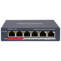 6-портовый неуправляемый POE коммутатор Hikvision DS-3E0106P-E/M(B) , 4 POE×100 Мбит/с + 2 RJ45×100  Мбит/с