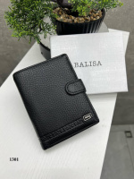 Натуральна шкіра. Чорне чоловіче портмоне на кнопці, з відділенням для паспорту, 10х14 см (1301)