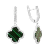 Серебряные серьги CatalogSilver с малахитом, фианитами (60001999)