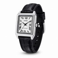 Жіночий годинник Casio LTP-V007L-7B1 Classic на чорному шкіряному ремінці з прямокутним корпусом