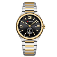 Чоловічий наручний годинник Curren 8471 Silver-Gold-Black з мінеральним склом та сталевим корпусом