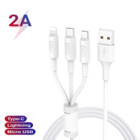 Шнур для зарядки - кабель Type-C micro USB Lightning HOCO X25 Белый 1.1м 2А универсальный кабель 3в1