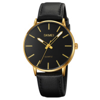 Чоловічий класичний годинник Skmei 2074GDBK Gold-Black з мінеральним склом та шкіряним ремінцем