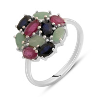Серебряное кольцо CatalogSilver с натуральным сапфиром 2.938ct, изумрудом, рубином, вес изделия 3,03 гр (2142645) 18 размер