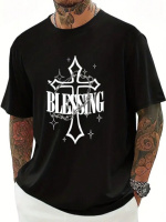 Чоловіча легка чорна оверсайз футболка з трендовим принтом