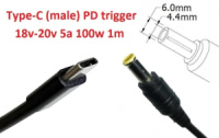 Кабель-переходник триггер PD 18-20v Type-C (max 5a, 100w) на 6.0x4.4 or 6.5x4.0mm (+pin) 1m з USB Type-C (male) Power Delivery PD тригер (A class) 1