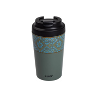 Термочашка Вишиванка 380 мл з кришкою на защіпці, сіро-зелений