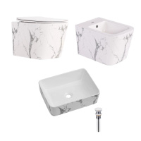 Комплект Qtap Tern Marble 3 в 1: підвісний унітаз Ultra Quiet + біде підвісне + раковина накладна QTTERMR49164