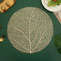 Сервировочная салфетка под горячее круглая, коврик сервировочный золотистый набор 2 шт