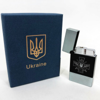 Зажигалка газовая Украина Подарочная коробка, турбо пламя HL-393-1. Цвет: серебро