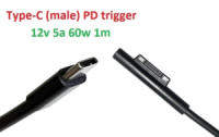 Переходник на 12v (max 5a, 60w) Microsoft 12pin SurFace 3/4 1m з USB Type-C (male) Power Delivery PD тригер (A class) 1 день гар.