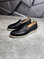 Лоферы Кожаные мужские LORO PIANA Leather Flash BLACK! Туфли мужские Лоферы чёрные! Натуральна КОЖА!