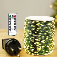 Светодиодная LED гирлянда «Роса» 120м 1200 Led теплый белый цвет, 8 режимов зеленая проволока 220V