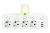 Мережевий розгалужувач на 4 розетки з 2 USB + 1 Type-C з кнопками (125401)