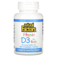 Вітамін D3 для дітей, 400 МО, смак полуниці, Vitamin D3 for Kids, Natural Factors, 100 жувальних таблеток