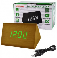 Часы сетевые VST-864-4 зеленые, (корпус коричневый), USB