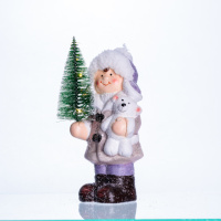 Новогодняя фигурка с подстветкой Девочка с елкой из фарфора 9×6×18 (см) новогодний декор для дома, квартиры, офиса CR-5-4