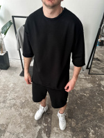 Чоловічий модний чорний однотонний літній спортивний костюм-двійка