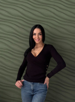 Легка кофтинка в рубчик на запах «Aura» | Норма і батал Чорний, 50-52