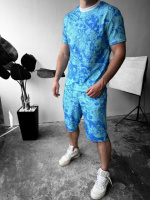 Блакитний чоловічий легкий спортивний костюм-двійка з дизайном