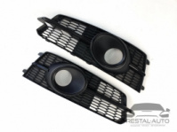 Решетки переднего бампера под дистроник в стиле S-Line на Audi A6 C7 2014-2018 года Черные