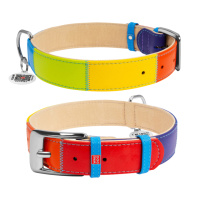 Нашийник для собак шкіряний WAUDOG Glamour з QR паспортом, «Веселка», XL, Ш 35 мм, Дов 46-60 см