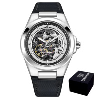 Чоловічий механічний годинник Benyar BY-5207 Black-Silver-White з автопідзаводом та шкіряним ремінцем