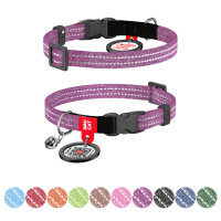 Нашийник для котів з відновленої бавовни WAUCAT Re-cotton з QR паспортом, світловідбиваючий, пластиковий фастекс, XS, Ш 10 мм, Дов 20-30 см,...