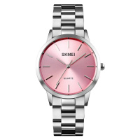 Жіночий годинник Skmei 1694PK Pink зі сріблястим металевим браслетом та рожевим циферблатом