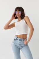 Укорочена жіноча майка в рубчик — молочний колір, L (є розміри)