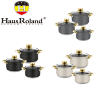 Набор кастрюль Haus Roland HR131-11 (3 шт) из нержавеющей стали 2,9/3,9/5,1 л, с гранитным покрытием, Черный Серый и бежевый