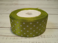 Стрічка атласна в горох. Колір: Оливковий. Розмір: 2,5 см