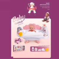 Пупс із ванночкою 27см, гумовий, ванночка, довжина 49см, халатик, мочалка, качечка, мило.