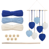 Набор макраме для ручного вязания гобелена настенного декора «Листья» 37х30см,для рукоделия сине-голубой