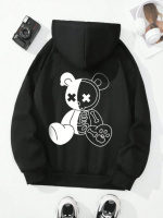 Чоловіче чорне стильне оверсайз худі з трендовим принтом