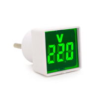 Цифровой вольтметр в розетку LED-102G, диапазон измерений 50-380V, Green, 30х30х52мм