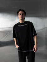 Оверсайз футболка чорна Thorn з білими швами RD468