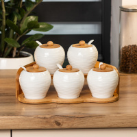 Набір баночок для сипучих продуктів 5 штук по 250 мл на бамбуковій підставці